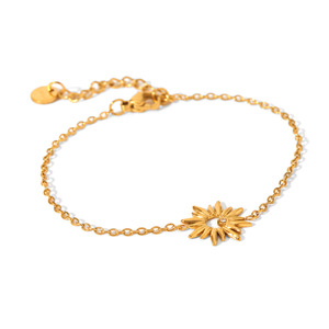 Parure de bijoux tournesol en acier inoxydable plaqué or 18 carats, avec zircon creux, boucles d'oreilles, collier et bracelet, 3 pièces, minimaliste, cadeau de fête <span class=keywords><strong>pour</strong></span> <span class=keywords><strong>femme</strong></span> - Product Image 5