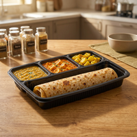 Plateau en polypropylène de qualité alimentaire 4 compartiments blanc/noir, capacité personnalisable, multicolore, boîte à lunch, préparation de repas, plateaux de traiteur, vente en gros