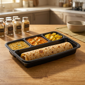 Bandeja de Polipropileno de Grado Alimenticio, 4 Compartimentos, Blanca/Negra, Capacidad Personalizable, Multicolor, para Almuerzo, Preparación de Comidas, Bandejas para Catering, Venta al Por Mayor - Product Image 3