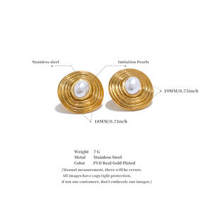 जिनयू 4344 सिम्युलेटेड मोती गोलाकार रिंग पैटर्न कान स्टड महिला कान के सामान के लिए उत्कृष्ट स्टेनलेस स्टील स्टड इयररिंग्स - Product Image 6