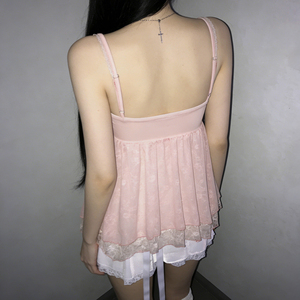 Top de punto sin mangas con encaje y malla para mujer, estilo bustier, corte ajustado, línea A, informal, a la moda para verano - Product Image 5