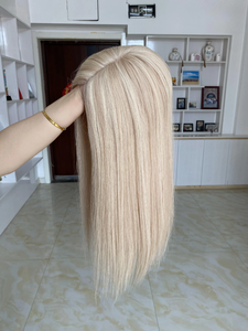 ท็อปเปอร์ผมแท้สีบลอนด์ออมเบรแบบตรง, แฮร์พีชฐานโมโนรูปตัวยูพร้อมคลิปสำหรับผู้มีปัญหาผมร่วง - Product Image 5