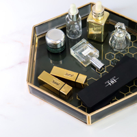 Plateau de maquillage décoratif en verre noir personnalisé plateau de parfum organisateur de plateau de parfum miroir de courtoisie plateau de service