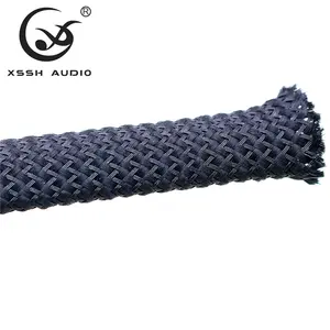 Cabo de 8mm 15mm 20mm 25mm, revestimento de rede, yivo xssh, hifi, flexível, pet + algodão, extensível, preto, mangas de cabo de áudio