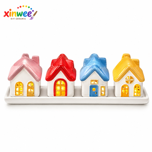 Ensemble de maisons miniatures en <span class=keywords><strong>céramique</strong></span> de style nordique, décorations pour la <span class=keywords><strong>maison</strong></span>, porte-bougies peints à la main, ensemble de décoration de village pour bougies chauffe-plat - Product Image 1