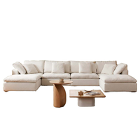 Modernes 3-Sitzer Weißes Stoff-Cloud-Sofa-Set Gepolsterte Eckcouch mit Schwammfüllung für Wohnzimmer Villa Holzmöbel Komprimierte Box