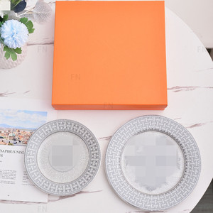 European-Style Golden Mosaic Bone China Disposable <b>Dinnerware</b> Sets 2-Piece Gold Inlay 8inch+10inch Western Steak Pasta - Product Image 4