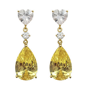 Boucles d'oreilles élégantes en forme de cœur, cristal de citrine jaune, plaqué or 18 carats, bijoux romantiques pour femmes, pour mariage - Product Image 4