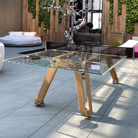 Table de tennis de table de luxe avec pieds en bois massif et plateau en verre trempé transparent, table de tennis de table de style club