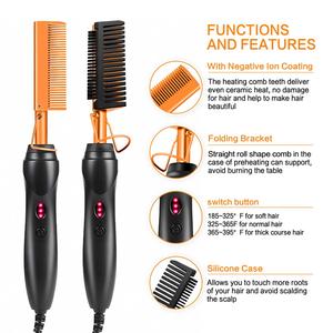 Brosse lissante chauffante 0728 pour cheveux bouclés, épais et crépus, 45W, 220V, chauffe rapide en 30s jusqu'à 180°C, vente en gros - Product Image 2