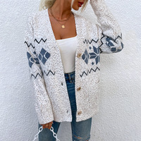 Último DISEÑO DE Navidad de las mujeres Uggly Snowflake Cardigan suéter de punto de un solo pecho abrigos de punto de bolsillo para las mujeres