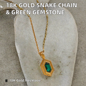 18K Gold Plated <b>Silver</b> Hexagon Onyx Pendant <b>Necklace</b> Emerald Cut Link Chain Trendy for Women Party Gift - Product Image 3