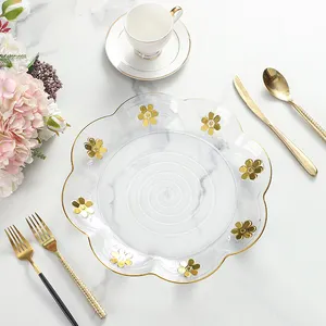 Gold Flower Edge Transparente PET-Kunststoff platten für Party hochzeit dekorativ