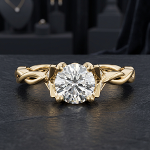 IGI Certified Round Cut Lab Grown Diamond Leaf Twist <b>Solitaire</b> Engagement Wedding <b>Ring</b> 10K 14K 18K Gold 925 935 <b>Silver</b> - Product Image 1