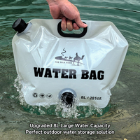 Sac à eau pliable de grande capacité 8L pour le camping en plein air, la randonnée, conteneur d'eau pliable en plastique à transporter à la main