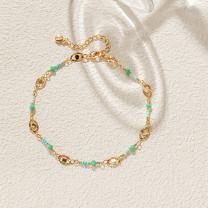 Chevillère de mode plaquée or 18 carats de qualité supérieure avec perles de cristal peintes à la main, bracelet de cheville réglable en cuivre pour l'été et la plage - Product Image 5