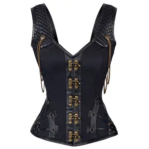 Váy Corset Kiểu Steampunk Áo Nịt Ngực Da PU Kiểu Gothic Áo Hở Eo Thời Phục Hưng Kèm Váy Burlesque Bộ Hai Món Trang Phục Cướp Biển