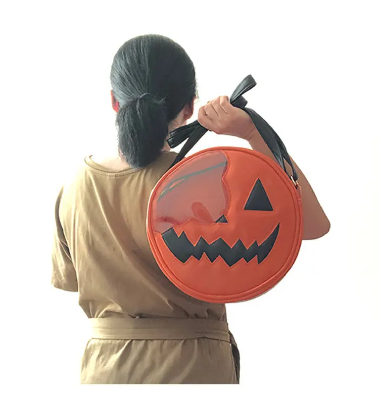 Diseño de calabaza personalizado Ita Bag PU cuero forma redonda Halloween bolsos bandolera para mujer