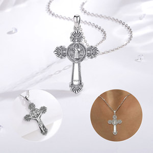Changda 925 joyería religiosa de plata esterlina protección Unisex símbolo católico San Benito crucifijo Cruz colgante collar - Product Image 2