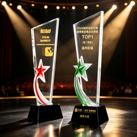 Trophée en cristal étoilé coloré personnalisé, gravure laser, trophée en verre K9, trophée souvenir annuel d'entreprise avec base