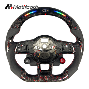 Volante de fibra de carbono forjado rojo LED personalizado para Volkswagen MK7 Golf R GTI Scirocco Jetta 2015-2019 con botón de arranque - Product Image 1
