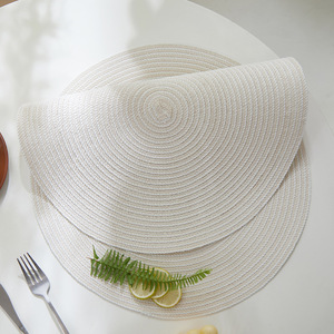 <b>Round</b> Woven Placemats Beige Light Off <b>White</b> Solid Color Waterproof <b>Table</b> Mats For Nordic Style Dining - Product Image 4