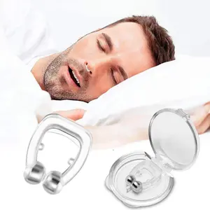 磁気いびき防止装置シリコンいびき防止ストッパーノーズクリップトレイ睡眠補助装置無呼吸ガードナイトデバイスケース付き