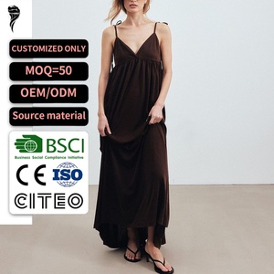 Vestido Maxi Marrón con Tirantes Finos para Mujer, Nuevo Modelo 2026, Cuello en V, Estilo Casual, Servicio Personalizado OEM ODM - Product Image 1