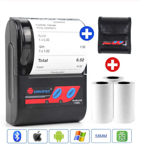 Mobile Mini 58mm ESC/POS Thermal Receipt Printer for Wireless 1500mAh Battery 203DPI Stock for Android/iOS Phones Windows
