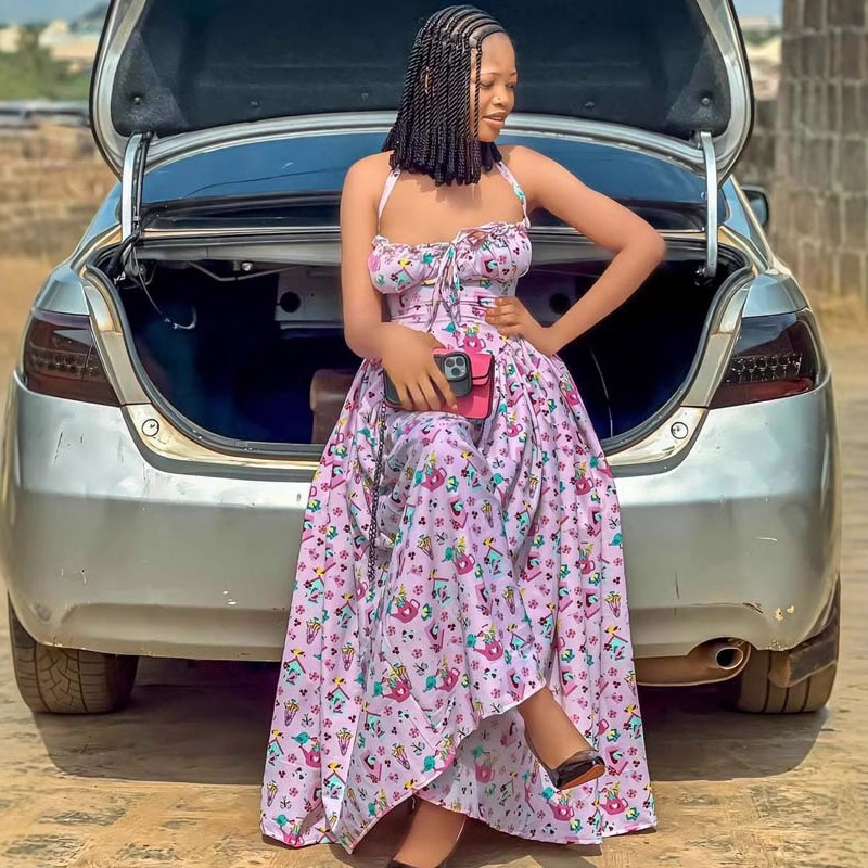 sachin and babi light blue dress Women's Floral Summer Dress Casual Mid-Length Hanging Neck Skirt Niche  Design Long New Style for Amazon Africa's Foreign Trade| Alibaba.com
