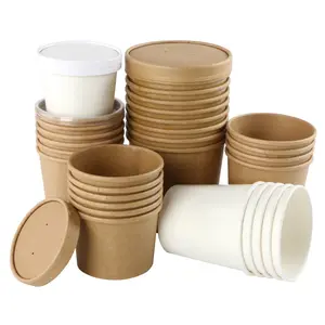 Miglior prezzo contenitore per zuppa Eco Friendly secchio biodegradabile ciotola per tazza di carta Kraft con coperchio in carta