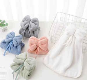 Hand Towel Coral Fleece Bow Decoration Quick Dry Absorbent Reduce Water Stains Keep Hands Clean Reusable Kitchen Hanging Towel - Product Image 2