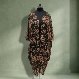 Robe longue en mousseline à imprimé floral, col en V, style bohème ample, manches trois quarts, ourlet asymétrique, robe décontractée d'été - Product Image 3