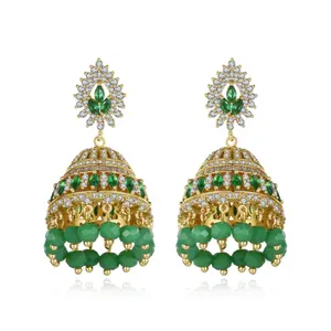 Luxury Wedding Bridal CZ Earrings Handmade Rhinestone Beaded Tassel Jhumka Earrings Indian Traditional Jewelry For Women