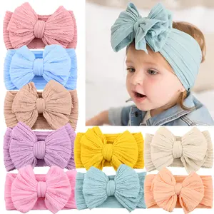 Großhandel Baby Plain Farbe Elastic Baby Hanf Muster Bowknot Baby Haarband Kinder Haars chleife mit Gummiband