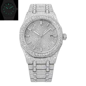 Expédition directe - Montre de luxe pour homme GEZFEEL en acier inoxydable avec bracelet en moissanite, verre saphir, affichage de la date lumineux - Product Image 1