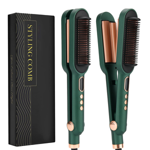 PRITECH AC Worldwide Voltage PTC Heating 2 in 1 Ceramic <strong>Hair</strong> Waver Iron <strong>Hair</strong> <strong>Straightening</strong> Brush <strong>for</strong> <strong>Thick</strong> <strong>Hair</strong> 360&deg; Swivel Cord - Product Image 1