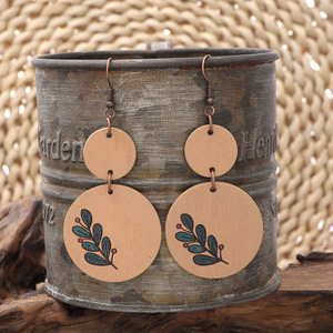 Pendientes de Madera con Diseño Geométrico de Diamantes y Patrón de Tiras Irregulares de Moda para Mujer Unionen 1214 con Colgante de Hojas de Aleación - Product Image 2