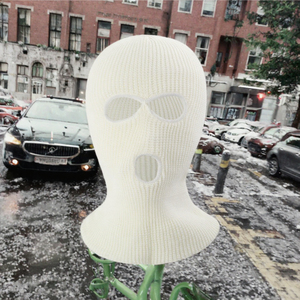 Balaclava en tricot blanc à 3 trous, masque facial unisexe pour adulte, couverture chaude d'hiver pour l'extérieur, 100% acrylique - Product Image 3