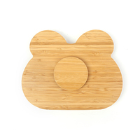 Assiettes à déjeuner en bois de bambou écologiques et ensemble de cuillères en silicone avec motif d'ours de dessin animé pour enfants, ustensiles de cuisine, logo laser