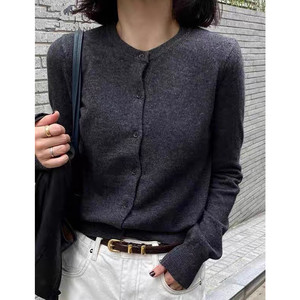 <span class=keywords><strong>Cardigan</strong></span> en cachemire boutonné à col rond décontracté personnalisé pour <span class=keywords><strong>femme</strong></span>, nouvelle collection printemps-automne, <span class=keywords><strong>gris</strong></span> <span class=keywords><strong>foncé</strong></span>, tricoté superposé - Product Image 1