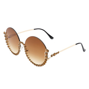Gloriana - Occhiali da Sole Rotondi da Donna con Montatura Semi-Rimless Oversize e Strass alla Moda - Product Image 5