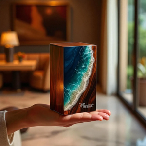 โกศบรรจุอัฐิราคาถูกที่สุด พร้อมอีพ็อกซี่สีน้ำเงินและพื้นผิวขัดเงาด้วยไม้ โกศบรรจุอัฐิสำหรับขายโดยผู้ส่งออก - Product Image 3