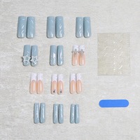 Uñas postizas francesas largas estilo ataúd con cruz de diamantes de imitación estrella blanca K002, estilo occidental, ABS de primera calidad, en stock, MOQ1, venta al por mayor, fácil aplicación.