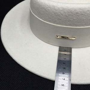 Winter Autumn 100% Wool Felt Flat Top Boater Hat Wholesale 2021 <b>White</b> <b>Fedora</b> Hat Women - Product Image 5