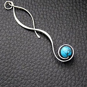 Boucle d'oreille longue Vintage pour femmes, bijoux bohèmes, en pierre Turquoise bleue ethnique, <span class=keywords><strong>pendentif</strong></span> - Product Image 2