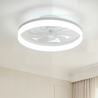 Ventilateur de plafond moderne blanc 60W avec télécommande, éclairage LED 19,7 pouces à 7 pales réversibles, pour chambre et salon à plafond bas, montage encastré