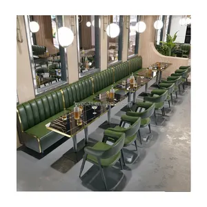 Modern Style Restaurant Tables And Chairs Furniture Combination Green Fabric Chaise Lounge Sofa Restaurant Booths With Storage