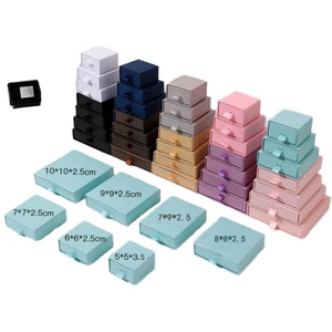 Navy Color Plain Paper Rigid Drawer Jewelry Box Custom logo Printed Popular <b>Sliding</b> Paper Drawer Box Jewelry Packaging Box - Product Image 1