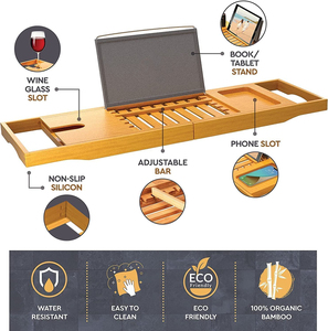 Plateau de bain pliable et extensible en bambou écologique, support de bain durable en bois avec <span class=keywords><strong>porte</strong></span>-tablette pour hôtels et spas - Product Image 2